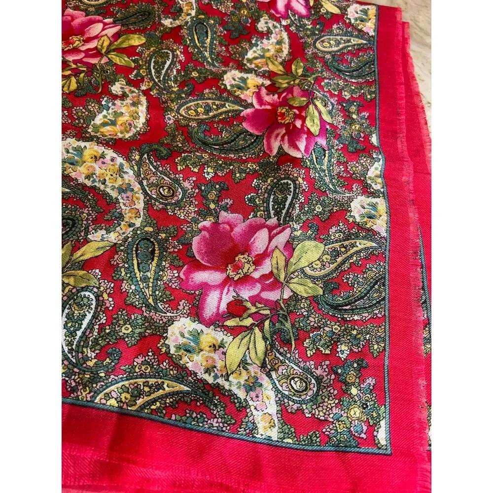 Vintage Liz Sinclair Red Paisley & Pink Floral Print Scarf